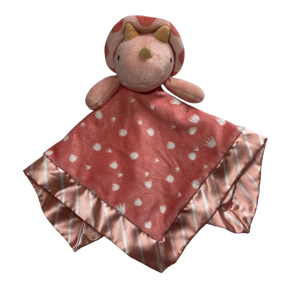Cloud Island Dinosaur Triceratops Lovey 14" Security Blanket Salmon Pink Stripes